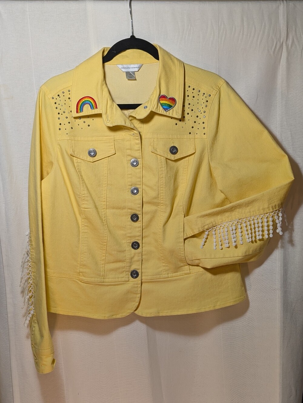 Christopher & Banks Yellow Rhinestone Jacket with added Fringe, Western Feel